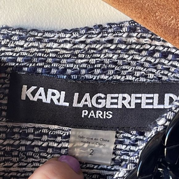 Karl Lagerfeld short sleeve blue and white tweed style shift dress size 2 - Picture 8 of 13